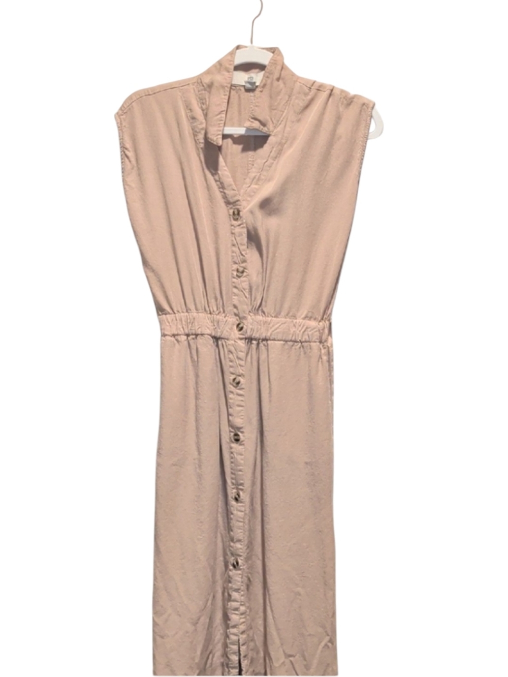 Thread & Supply Sleeveless Button-Front Midi Dress in Light Beige